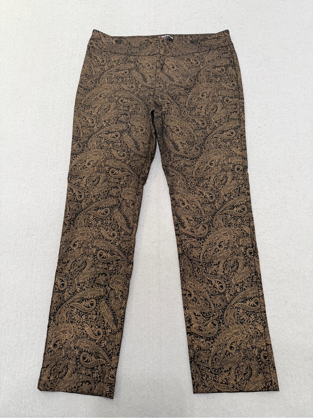Women’s Peck & Peck Size 16 Brown Black Paisley Straight Leg Stretch Pants